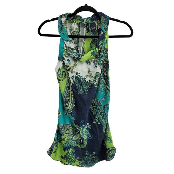 New Directions Top Artsy Boho Sleeveless Paisley Rolled Bandana Scoop Green S - Picture 6 of 11